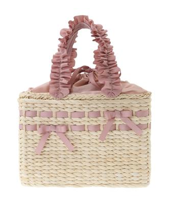 Frill Handle Maize Ribbon Basket Bag In Pink Beige Women's