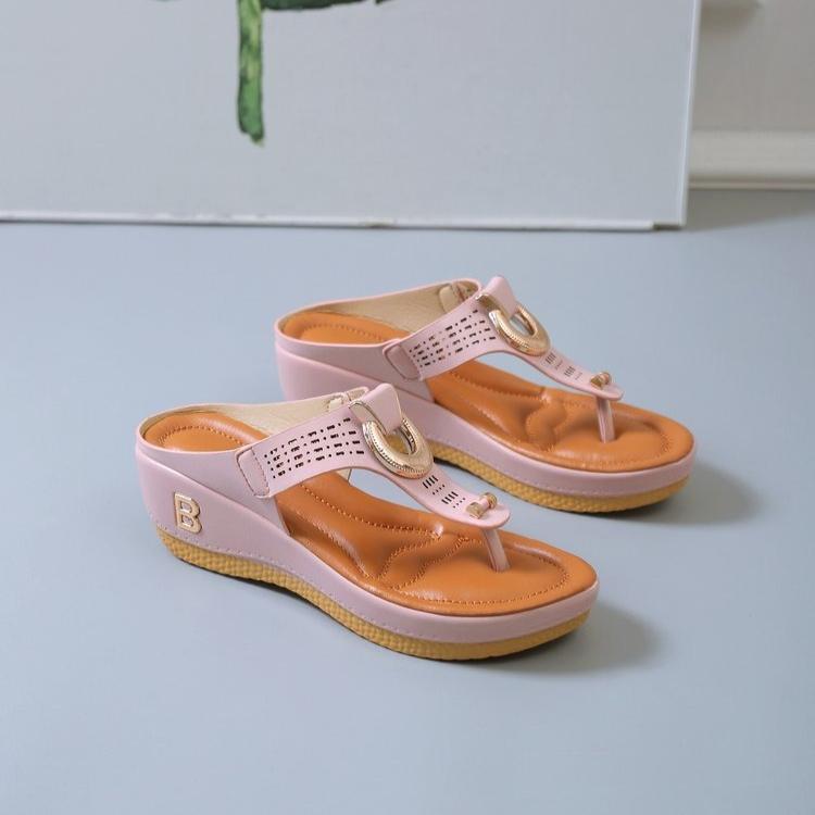 Fashion Women's Fashion Thick-soled Flip Flops Wedge Open Toe Beach Roman Clip-toe Sandal Luxury Metal Buckle Designer Sandals for Women