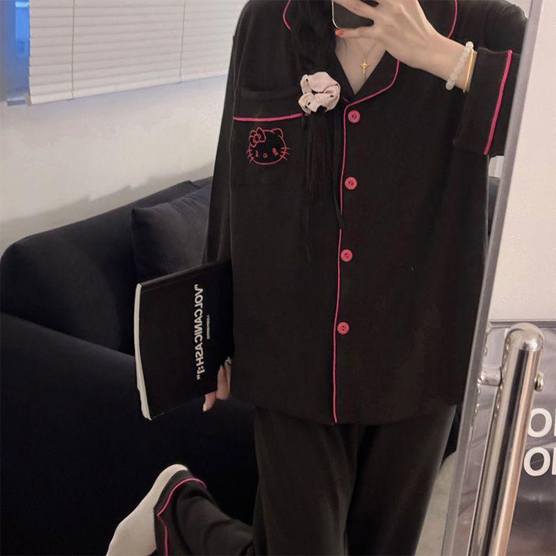 Dámské sametové pyžamo Hello Kitty - Korálový fleece, Hřejivé, S dlouhým rukávem, pro Podzim/Zimu na Doma.