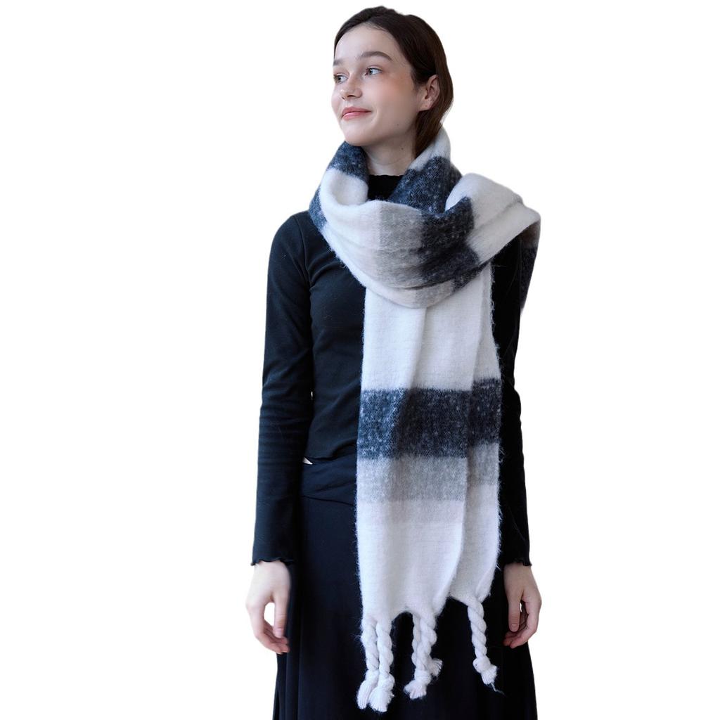 Striped Scarf Women's Autumn and Winter High Sense Imitation Mohair Color Warm Versatile Shawl Atmosphere Scarf