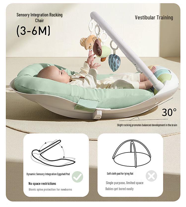 Aobei Baby Crib with Rocking Toy, Fitness Frame, Piano Foot Pedal, and Movable Bionic Sleeping Bed