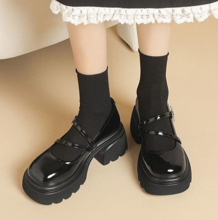 Women Mary Jane High Heels Spring New Bot Retro College Faionable Japanese Women's Lolita Shoes Roman Sle PU Leather Single Shoe