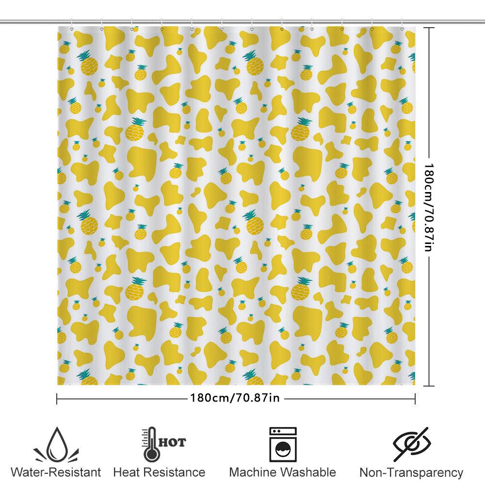 Bright Yellow Pineapple Pattern Shower Curtain Waterproof Bath Decor Bathroom Liner Perfect For Kids Room Master Bathroom