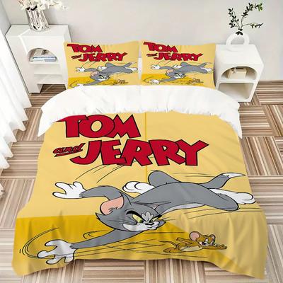 3pcs Tom and Jerry Quilt Cover Set (1 Quilt Cover + 2 Pillowcases Without Pillow Core), High-Definition Printing for Home and Dormitory.W099