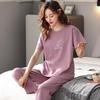 Pajamas Women's Spring and Summer Short Sleeves Long Pants Modal Thin Spring and Autumn Casual Wear Out Suit