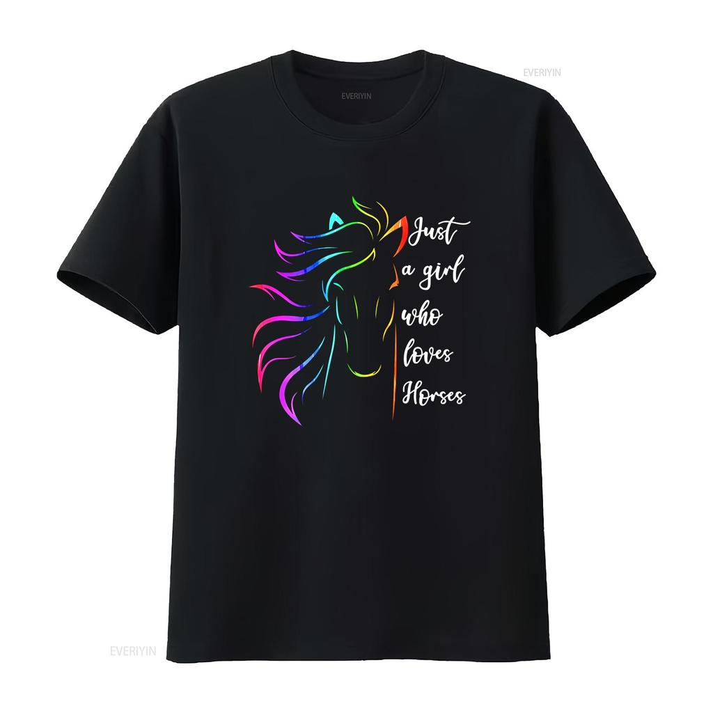 Just A Girl Who Loves Horses Horseback riding Cute Horse T Shirt vintage Washed Top For Everyday Wear Versatile streetwear Soft