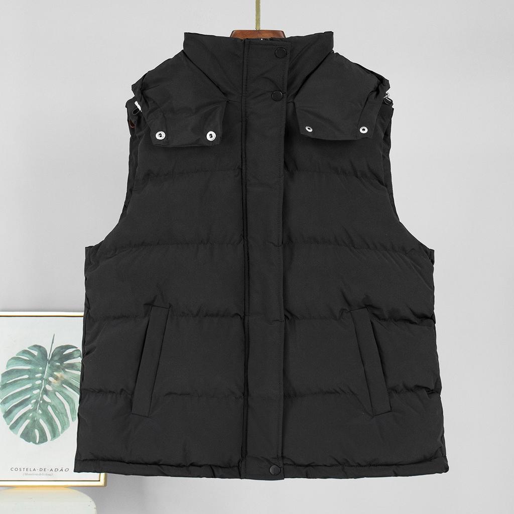 Fall Winter New Trendy Y2K Sleeveless Hooded Padded Cotton Vest Jacket, Cropped Waistcoat Outerwear for Women