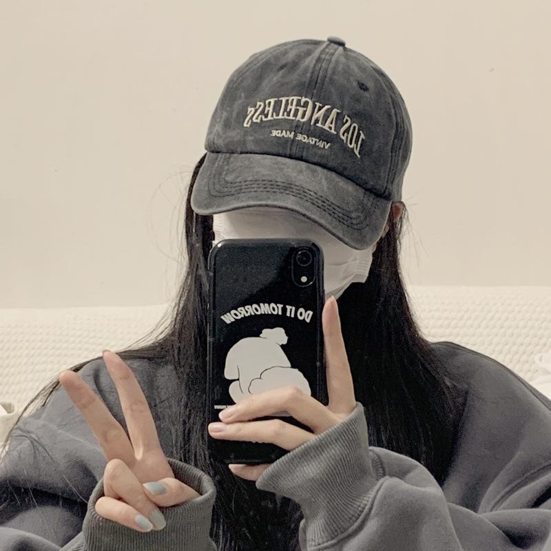 Ins Retro Gray Baseball Hat Women's Summer American Washing Big Head Circumference Tide Autumn and Winter Showing Face Small Cap