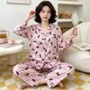 Sweet and high-value butterfly print ice silk pajamas women's ins loungewear long-sleeved trousers two-piece set