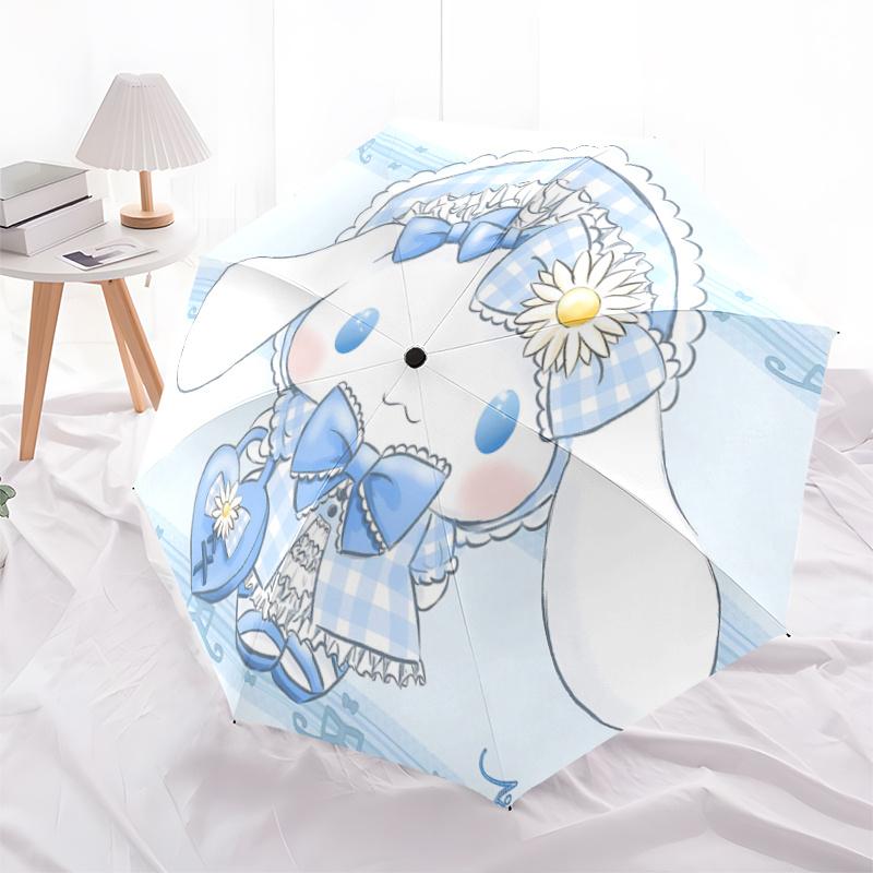 

1pc Blue Bowknot Heart-Shaped Automatic Opening/Closing Umbrella with Daisy Flower Decoration - Portable Three-Fold Design, 8-Bone Iron Frame Outdoor
