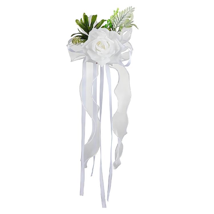 Wedding Entrance Vehicle Flower Ornament with Artificial Rose Ribbon Lengths for Mirror Placement and Car Styling