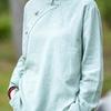 Camicia a Maniche Lunghe in Cotone e Lino Cinese Retrò Retrò Primavera e Autunno Ampia Collo Alto Abbottonata