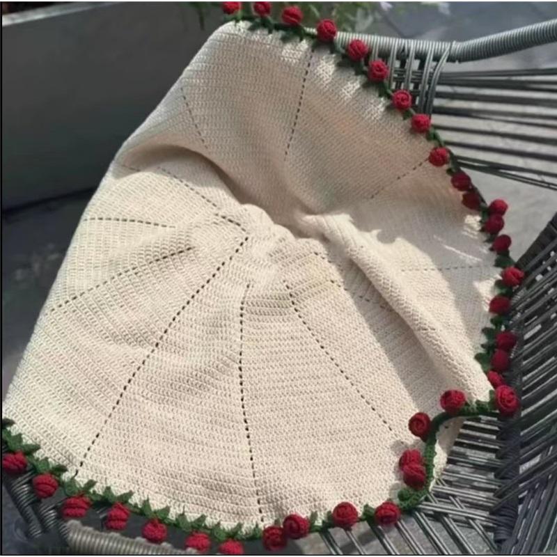 

Одеяло с букетом роз, набор для самостоятельного вязания из хлопчатобумажной пряжи, креативный подарок для лучших друзей, уютное одеяло 100 x 100cm