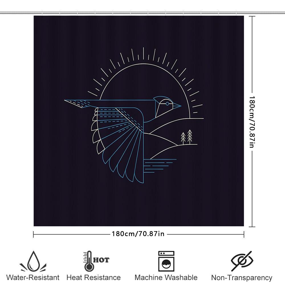 Nature Birds Shower Curtain Forest Wildlife Pattern Bathroom Decor Teal Blue Abstract Art Washroom Backdrop Waterproof Home Text