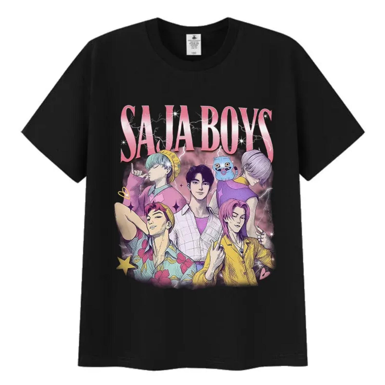 

Kpop Demon Hunters Saja Boys Movie 2025 Graphic T Shirts Men s Women Harajuku Vintage O-Neck Oversized Cotton T-shirt Streetwear S чёрный