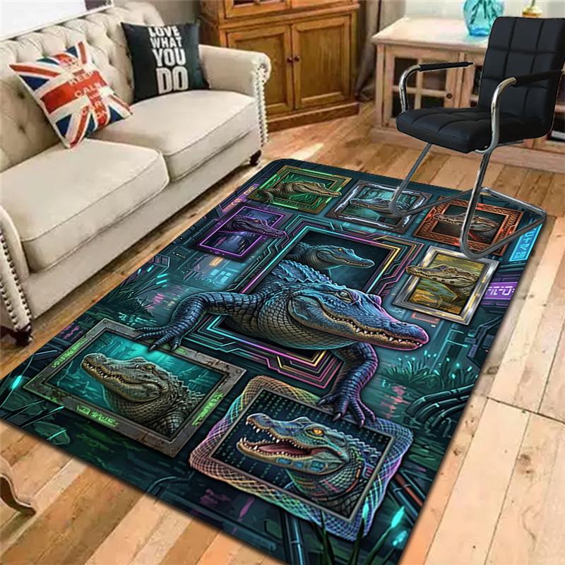 Cyber Crocodile Gallery Pattern Rug Floor Mat for Living Room or Bedroom Soft and Comfortable Carpet a Gift for Birthday and Holiday.