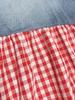 European & American Women's Sexy Fashion T-shirt and Denim Patchwork High-Waist Split Plaid Skirt Set