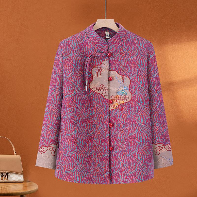

Mother s Wear 2026 Spring/Autumn Loose Round Neck Jacket for Middle-Aged and Elderly Women 5XL (145-155 lbs) червоний
