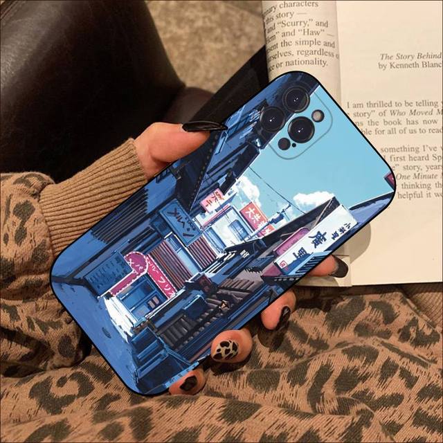 Anime Handmålat Huslandskap Mobilskal För Iphone 8 7 6 6s Plus X Se 2020 Xr Xs 14 11 12 13 Mini Pro Max Mobilskal