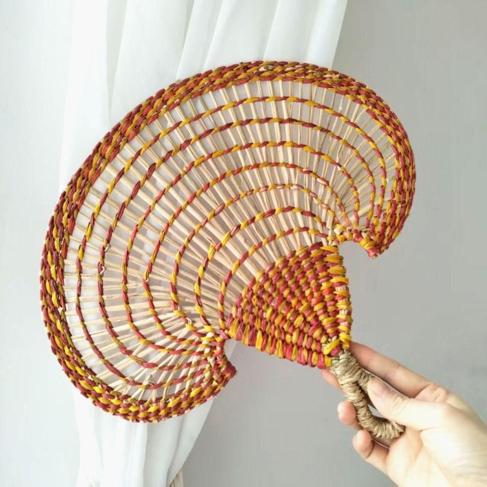 Bohemian Decorative Handmade Fan Colorful Hand Braided Fan Durable Hand-woven Straw Fan  Outdoor