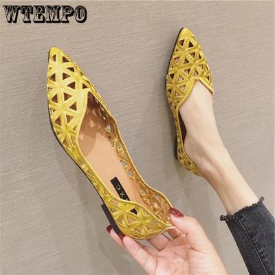 Women's Shoes Pointed Hollow Beans Shoes Casual Flat Bottom Spring Shoes Breathable Soft Sandals