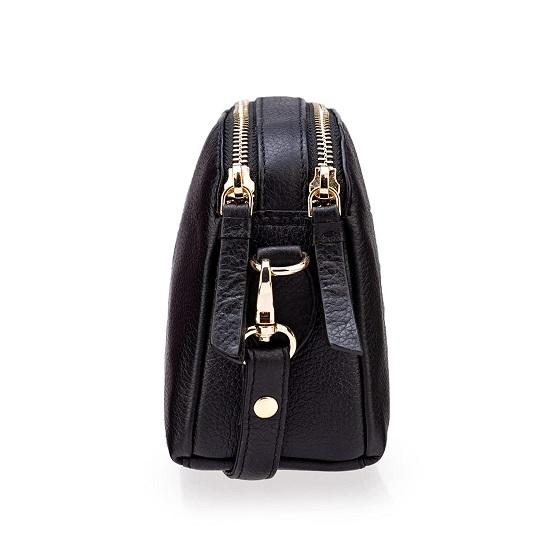 Noora Black Leather Mini Crossbody Sling Bag for Girls and Women & Double Zip Closure with Adjustable Straps
