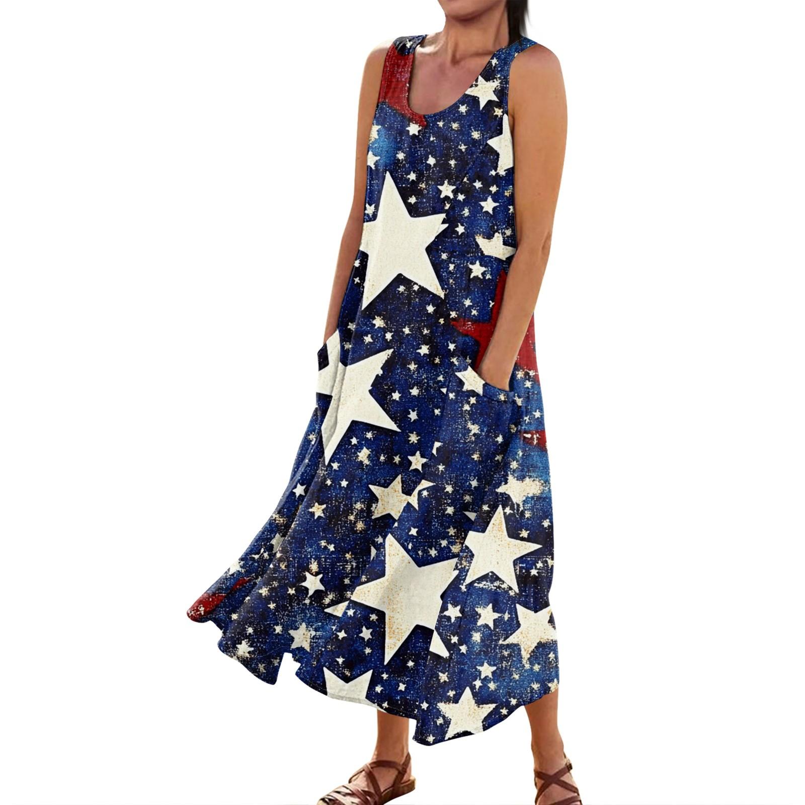 Summer Dress Women s  Summer O Neck Sleeveless Outdoor Casual Ruffle Boho Swing Dresses L