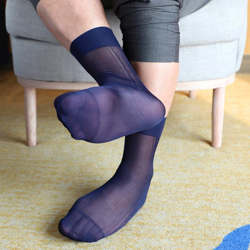 1Pair Solid Color Breathable Business Wear Stockings Sheer Silk Socks Ultra Thin Stylish Sexy Men's Dress Nylon
