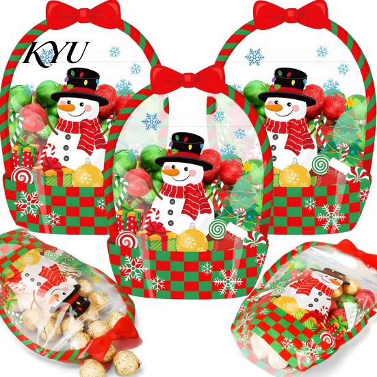 Candy Bags with Handle 2/4/6Pcs Clear Gift Bag for Halloween Christmas, Goodie Treat Holders Handle, Resealable Sealed Pouch Holiday Party Favors