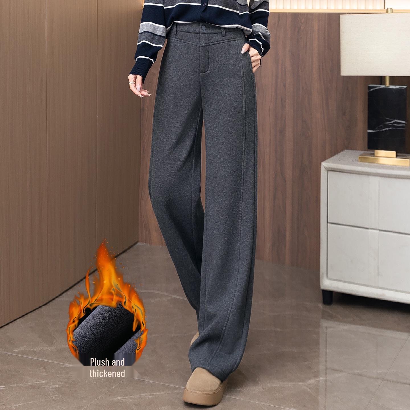 

Women s Gray Wool Blend Wide-Leg Pants - New Style for Fall/Winter 2025, Warm Straight-Leg with Extra Velvet and Thickness S 85-95lbs