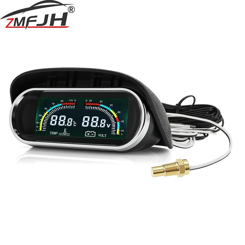 Digital LCD 2 in 1 Gauge Water Temp+Voltage Gauge Water Temperature Meter With Flashing Alarm Voltmeter For Car Truck Vehicle
