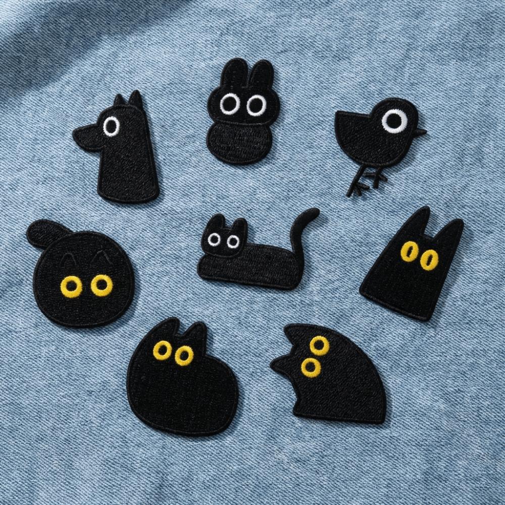 5pcs Self-adhesive Black Cat Embroidered Patch DIY Clothes Stickers Black Animal Clothing Patch Cartoon Cute Clothes Appliques