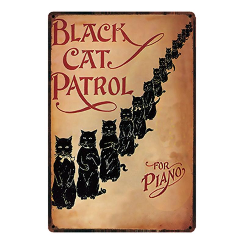 

[ Kelly66 ] Black Cats Patrol Lives Here Metal Sign Tin Poster Home Decor Bar Wall Art Painting 20*30 CM Size y-2072