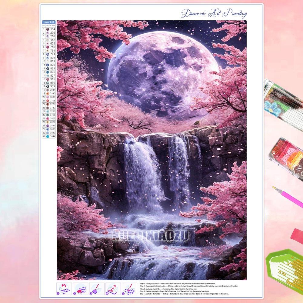 Pictură Diamant DIY Copac Lună Fantastică Peisaj Strasuri Foraj Complet Mozaic Broderie Handmade Decor Acasă Cadou Noutăți