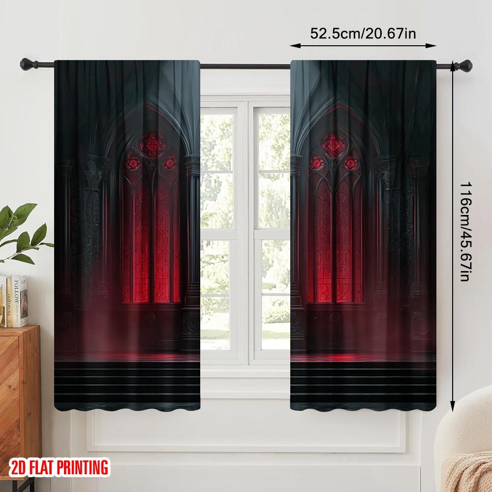 Plane Printing Curtains Window Treatment Gothic Vampire Castle Versatile Polyester Without Rod Outdoor Curtain Set Of 2 Made Washable