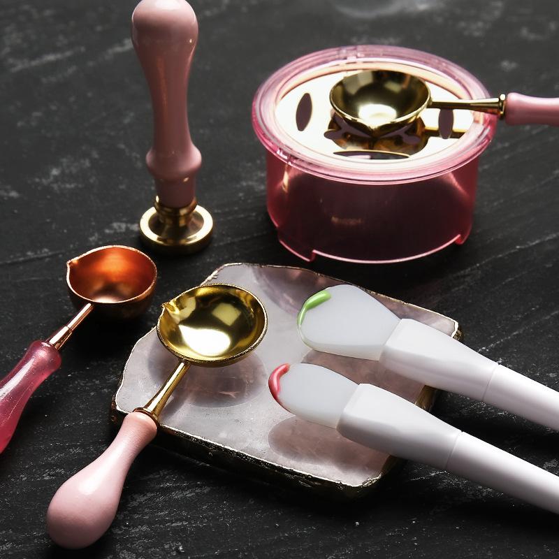 1Pc Silicone Seal Wax Stamp Tool Wax Lacquer Epoxy Resin Cleaning Spoon Powder Dip Sealing Wax Making Tools Stamp Scraper & Bowl