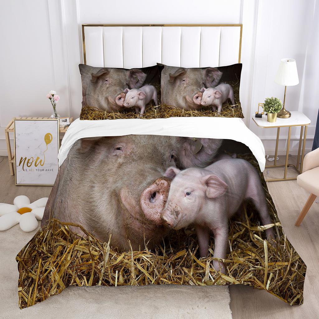 Pig Duvet Cover Set Pig Play Guitar Cute Animals Theme King Queen Twin Full Size For Kids Boys Girls Teens Polyester Bedding Set
