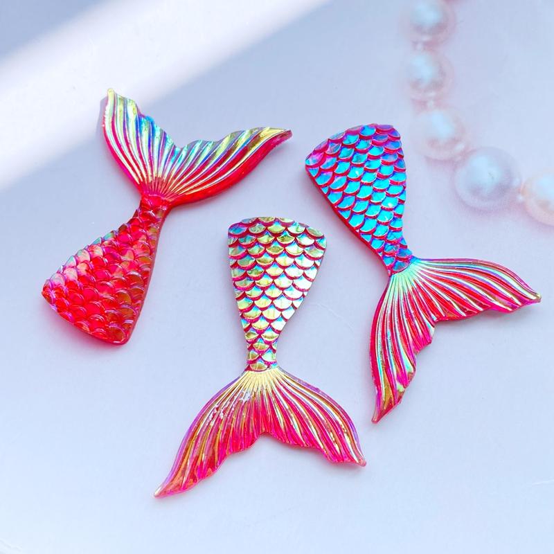 10Pcs Resin Lovely Shiny Fish Tail With Color Plating Flatback Cabochon Scrapbook Kawaii DIY Embellishments Accessories C95