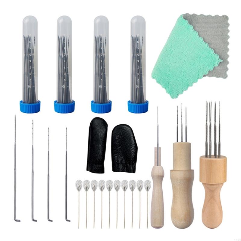 KX4B Beginner Felting Supplies Starter Kits Wool Felting Needle with Wooden Handle