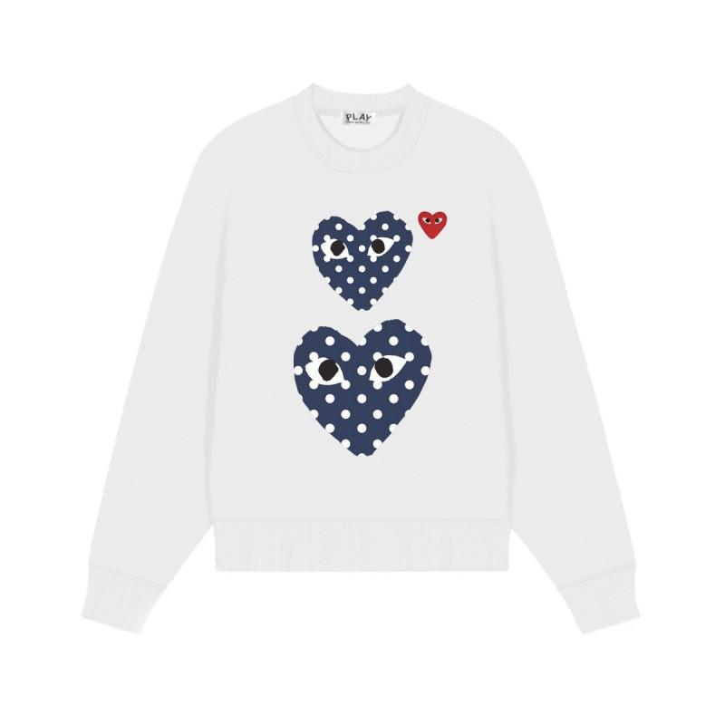 Relaxed Fit Cotton Sweatshirt With Heart Print Long Sleeve Crew Neck Fleece Lined Unisex Winter Casual Top