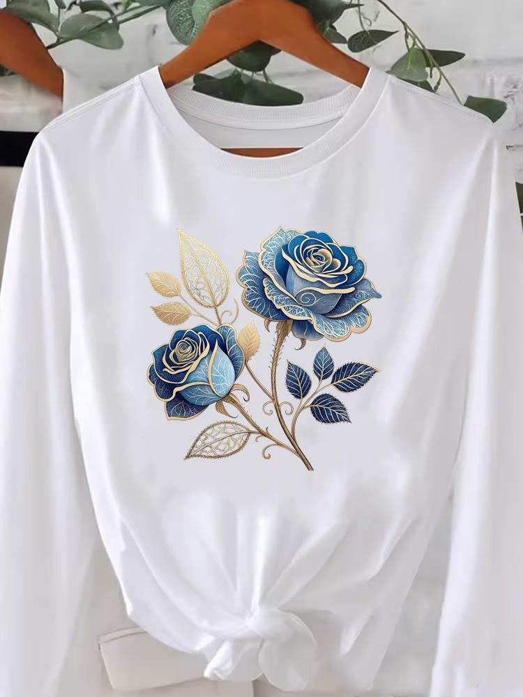 (Asian Size) Women o-neck Print T Shirt Casual butterfly cute Clothing Graphic Tee autumn winter spring Fashion Top Long Sleeve T-shirts