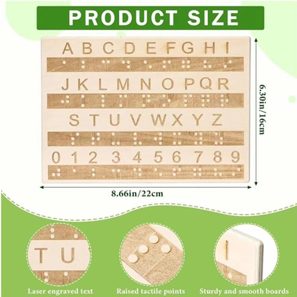 Thickened Braille Alphabet Board Wooden Tactile Letter Number Panel  Blind Children Learning