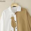 ZANZEA Blusa informal de retales de manga larga con cuello vuelto para mujer