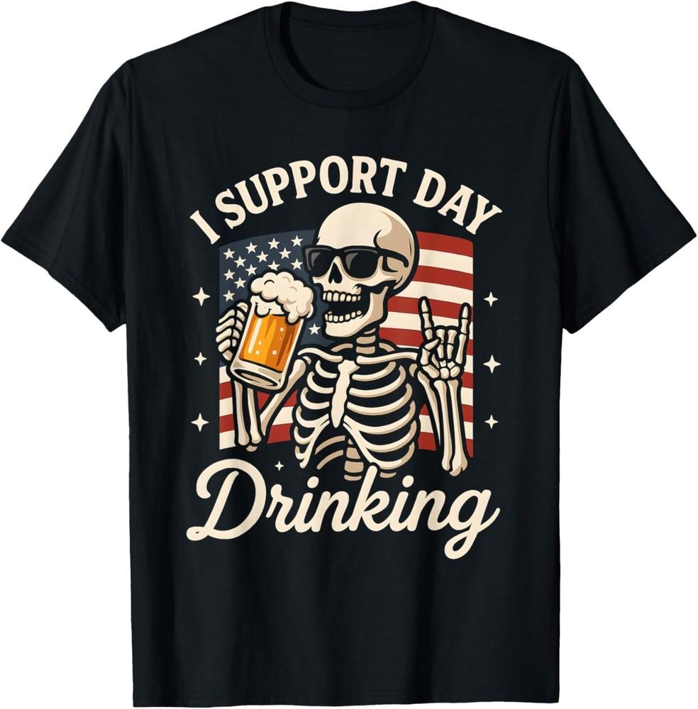 

I Support Day Drinking Vintage Skeleton Drink Beer USA Flag T-Shirt Unisex T-Shirt XXXL