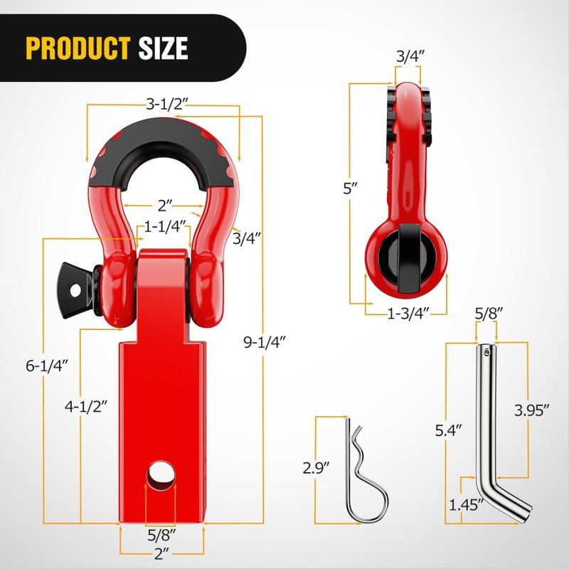 Nilight Shackle Hitch Receiver Off-Road 3/4' D Ring W/Trailer Pin 2Inch Heavy Duty Solid Recovery Towing Kit for Trucks Jeeps