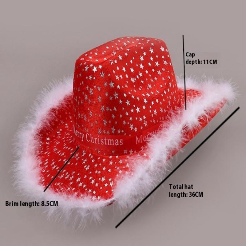 Red Christmas Cowboy Hat Santa Claus Decoration Holiday Party Props Wide Brim Cowgirl Hat Jazz Hat
