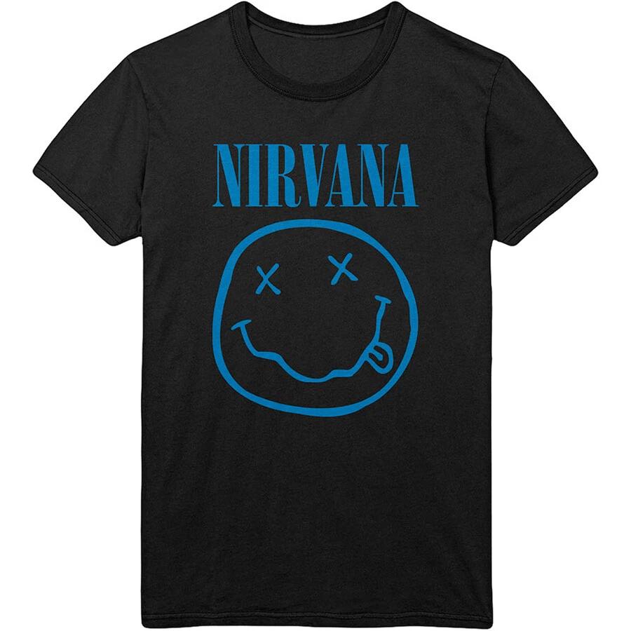 Nirvana-Kurt Cobain-Blue Smiley - Black t-shirt S