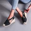 Fashion Women Sandals Summer Fashion Solid Color Espadrilles Casual Cross Belt Casual Wedge Sandal Fashion Outdoor Beach Ladies Shoes