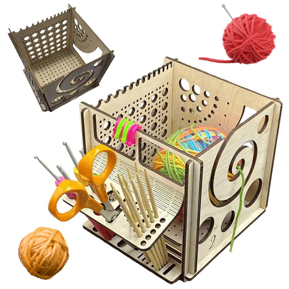 All-in-One Wooden Yarn Bowl Knitting Yarn Bowl Storage Crocheting Accessories Large Knitting Bowl with Holes Crochet Bowl Holder
