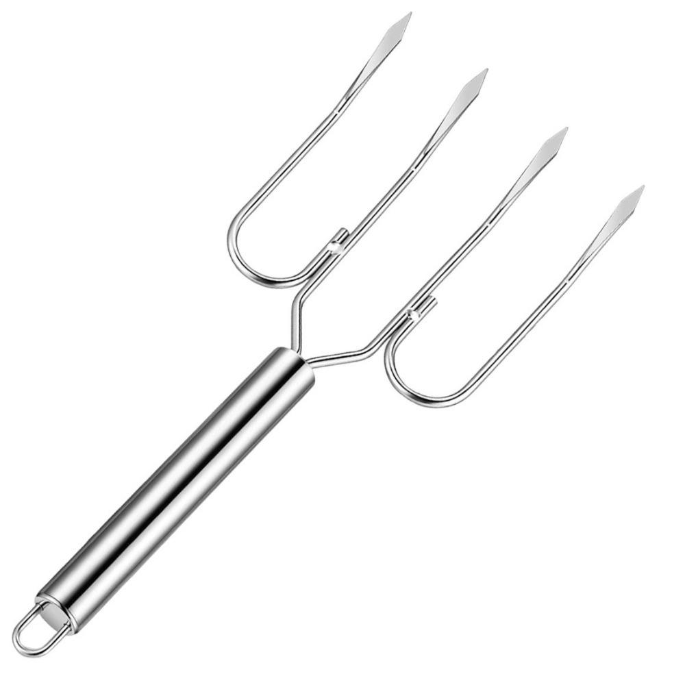 Four Needle Barbecue Fork Stainless Steel BBQ Grill Fork BBQ Utensils Lamb Leg Skewer  Roasting 9.84x4.33 in